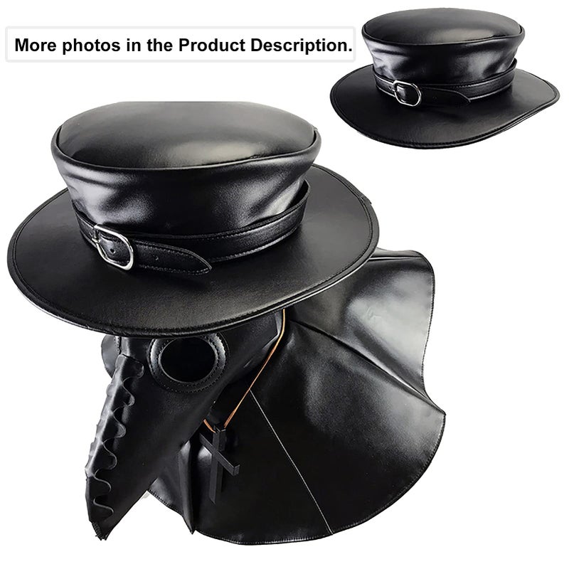 Absolute Vibe Steampunk Plague Doctor Halloween Costume PU Leather Black Wide Brim Magician Dress Up Party Hat (L) - Image 4